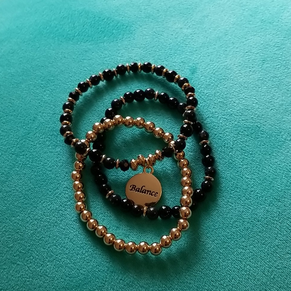 ONYX Semiprecious Beads Stretch Bracelets - Picture 2 of 6